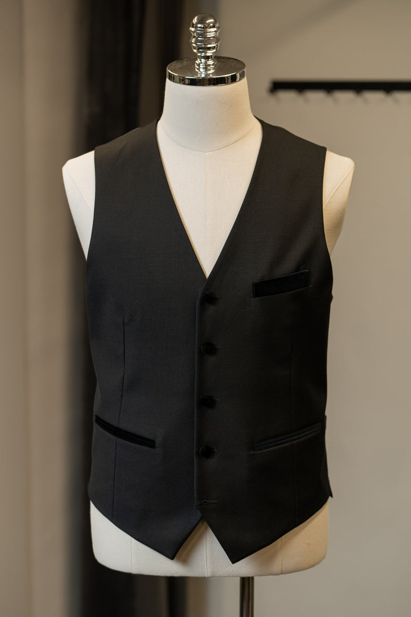 Men'S Black 5 Buttons Regular Cut Velvet Waistcoat main image 0