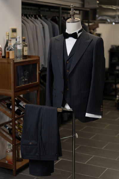 Navy Stripe Suit With Peak Lapel Suits