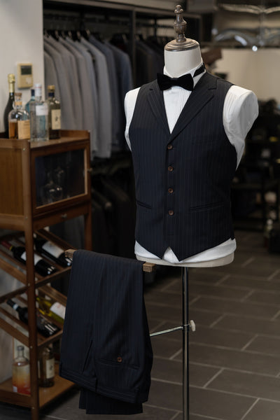 Navy Stripe Suit With Peak Lapel Suits