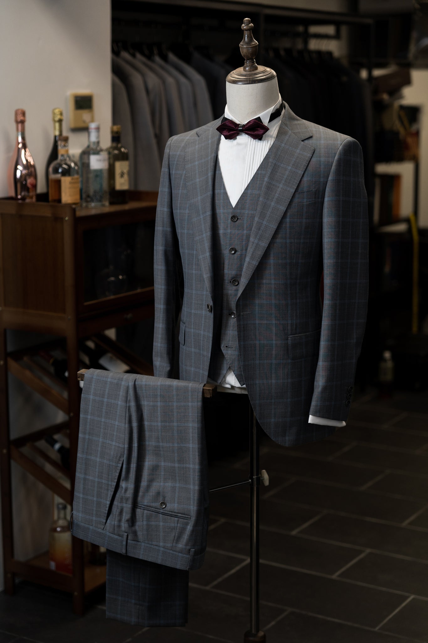 Grey Checkered With Notch Lapel Suits