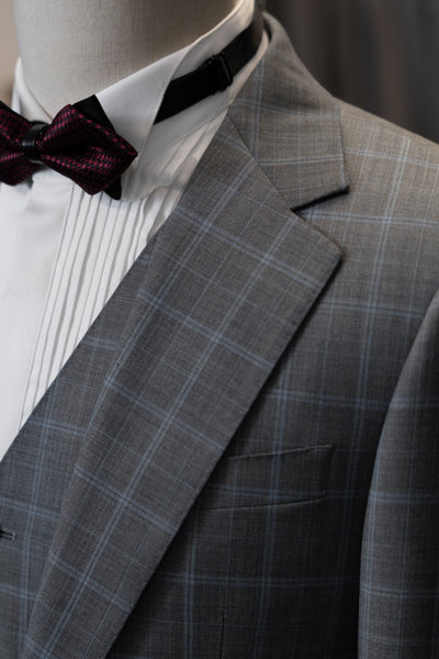 Grey Checkered With Notch Lapel Suits