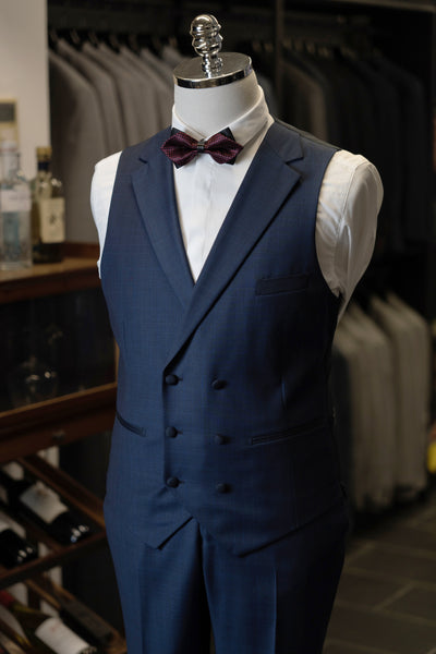 Navy Checkered Tuxedo With Dark Blue Peak Lapel