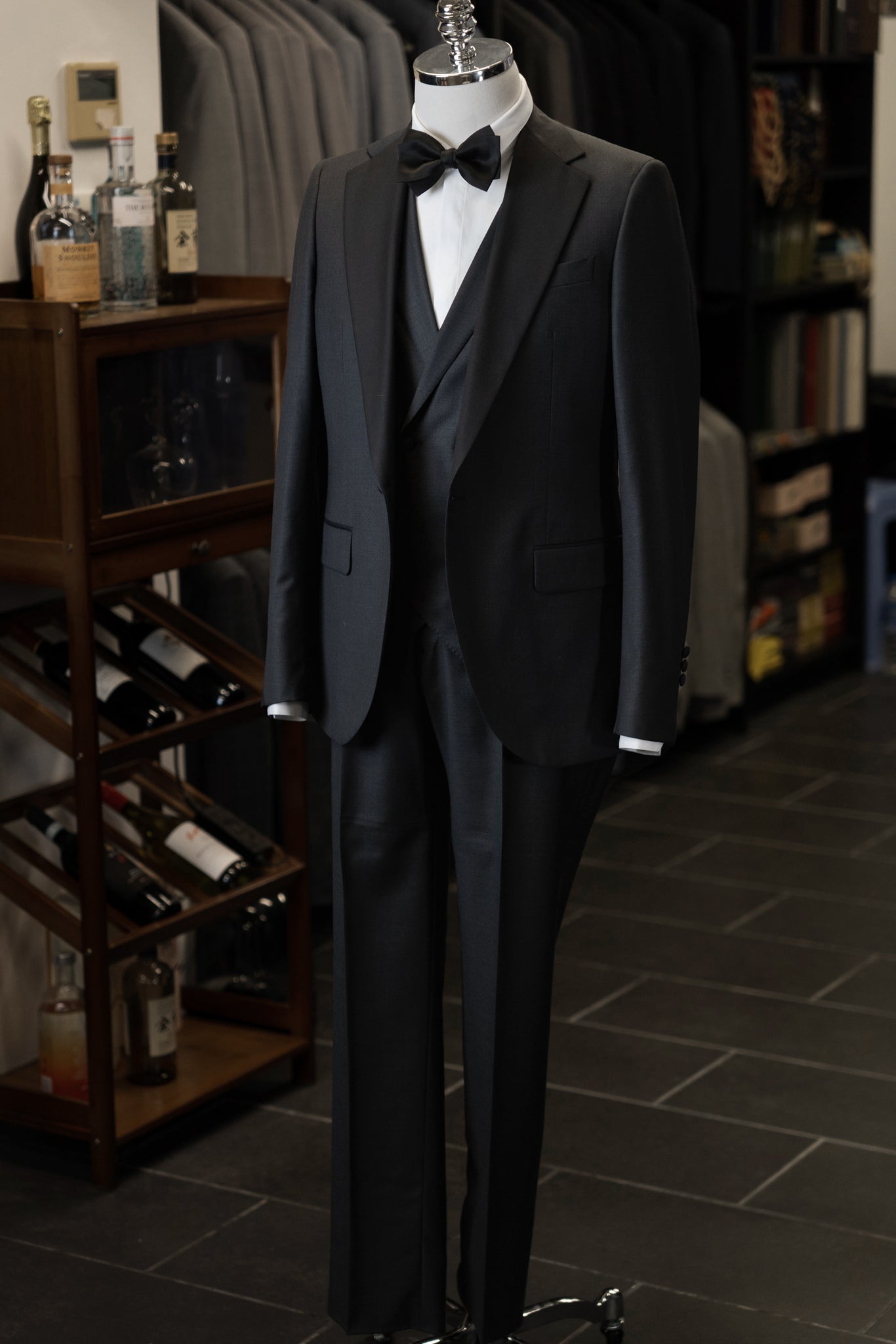 Dark Grey Tuxedo With Black Notch Lapel Suit