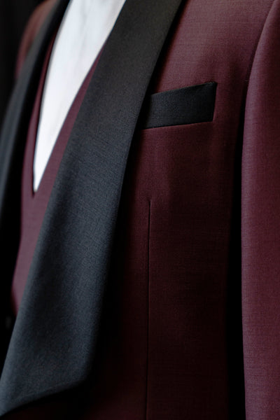 Burgundy Tuxedo With Black Shawl Lapels
