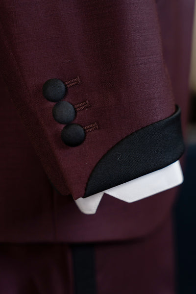 Burgundy Tuxedo With Black Shawl Lapels
