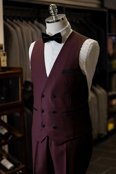 Burgundy Tuxedo With Black Shawl Lapels