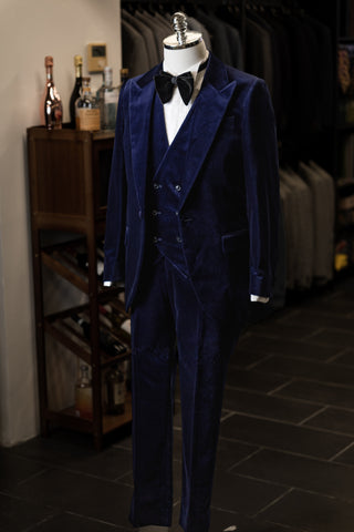 Dark Blue Velvet Tuxedo With Peak Lapels