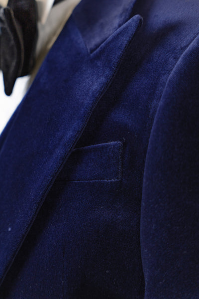 Dark Blue Velvet Tuxedo With Peak Lapels