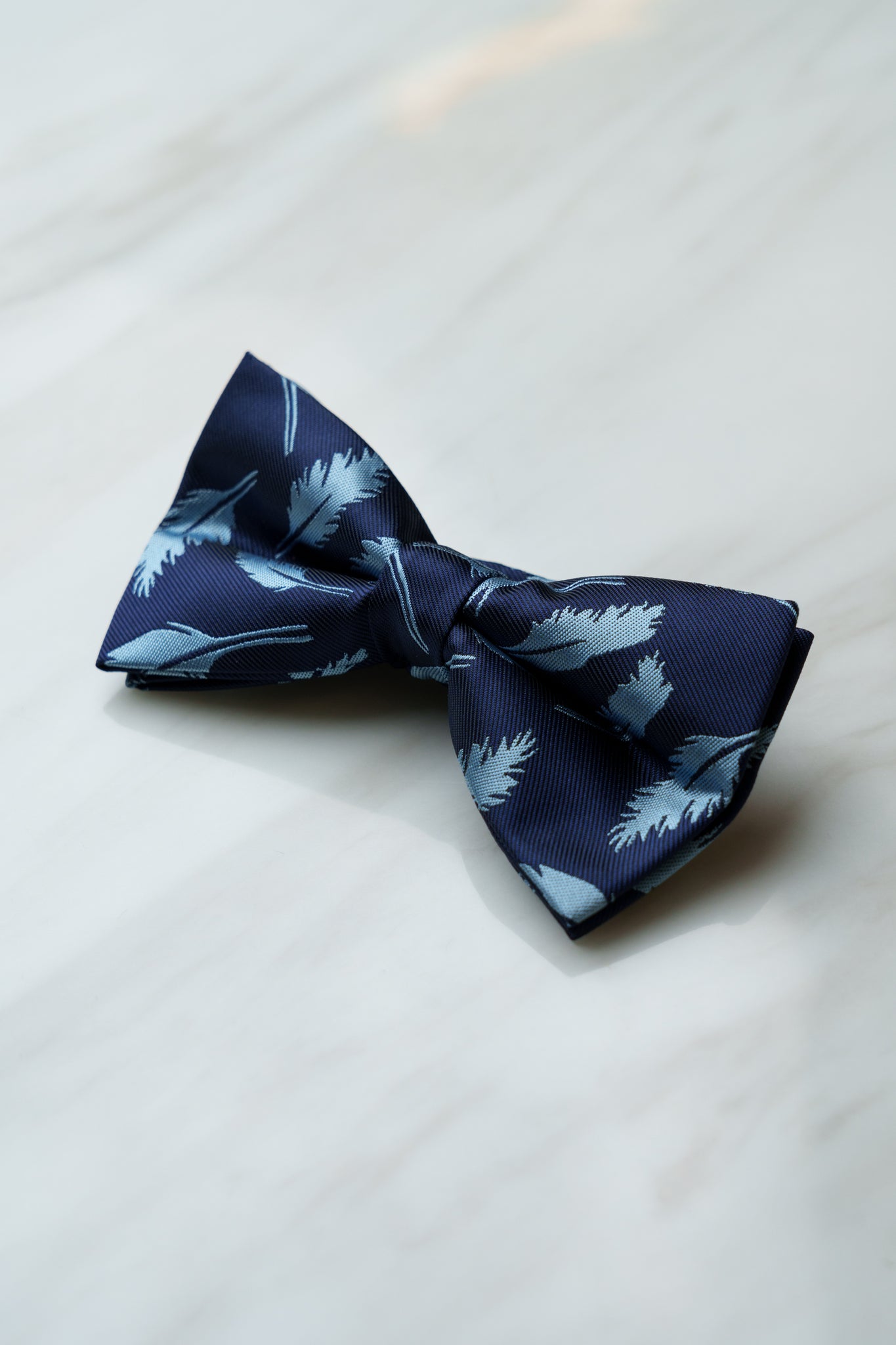 B142BU Navy Blue Feater Pattern Bow Tie