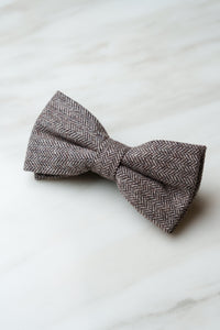 B148BN Light Brown Herringbone Tweed Bow Tie