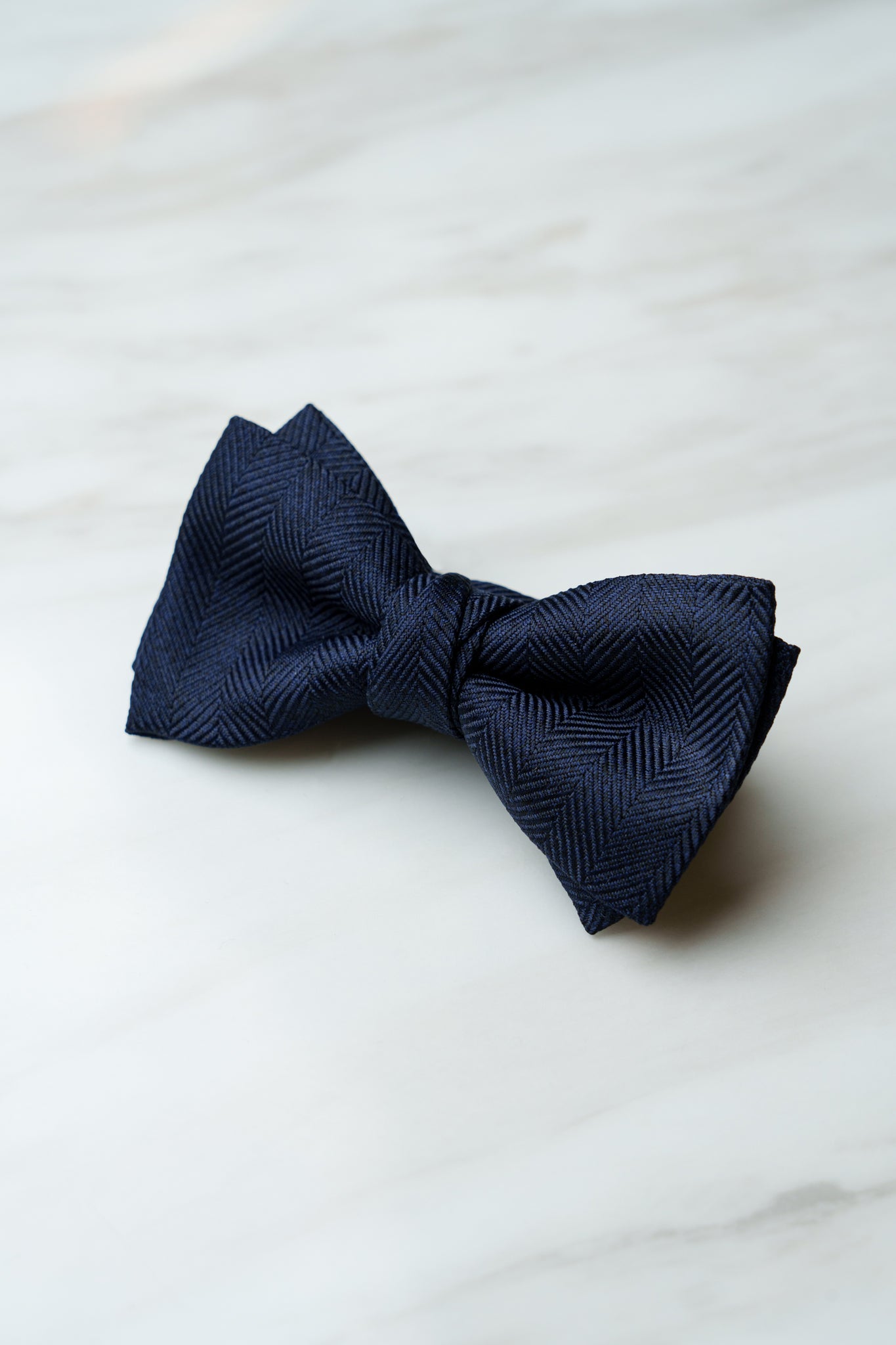 B151BU Navy Blue Herringbone Tweed Bow Tie