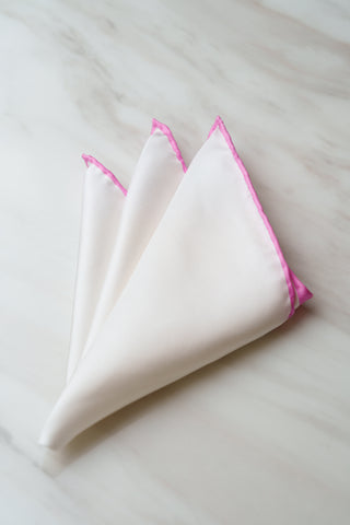 PS051WTPK White Pocket Square With Pink Border