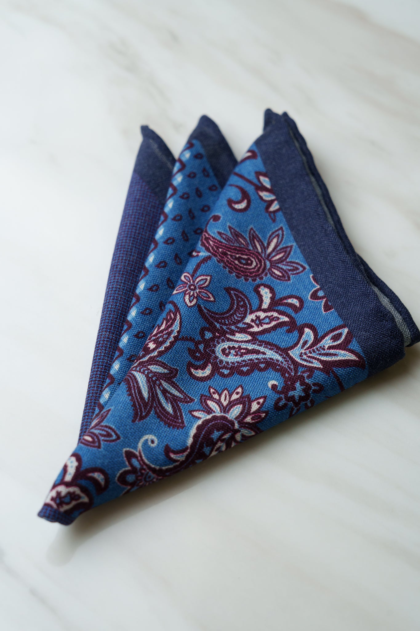 PS057BU Blue Floral/Check Pocket Squares