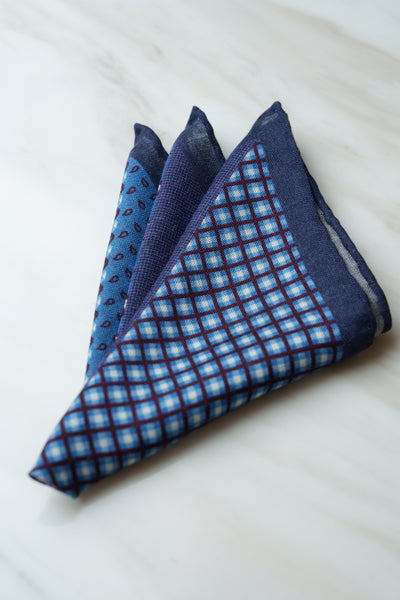 PS057BU Blue Floral/Check Pocket Squares