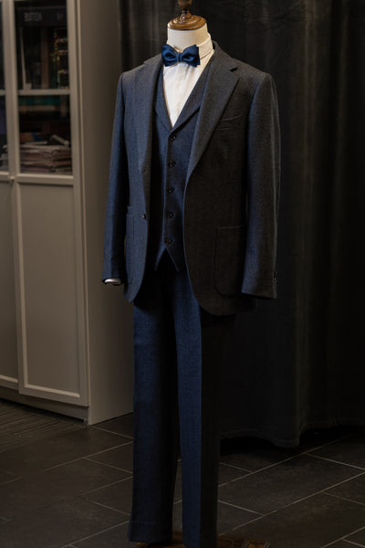 Blue Herringbone Tweed Suit