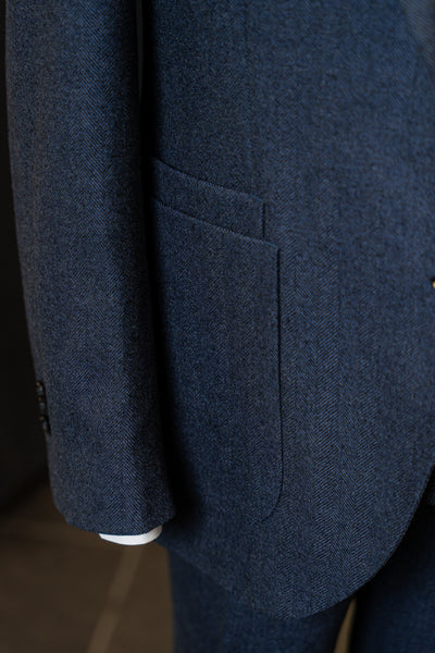 Blue Herringbone Tweed Suit