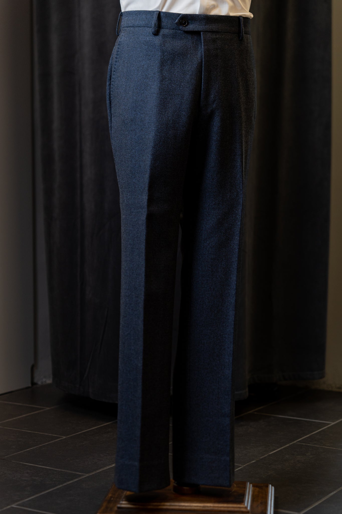Blue Herringbone Tweed Trouser