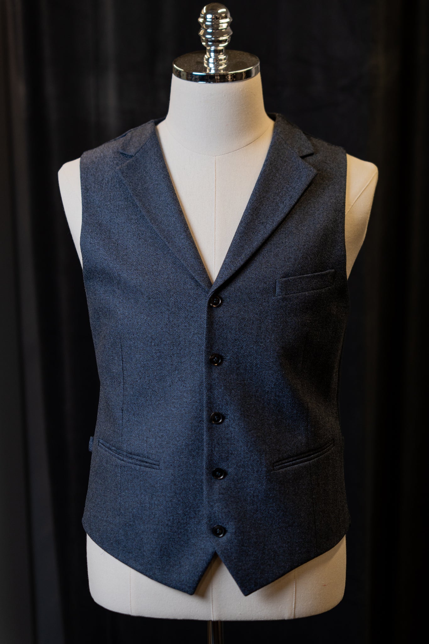 Blue Herringbone Tweed Waistcoat
