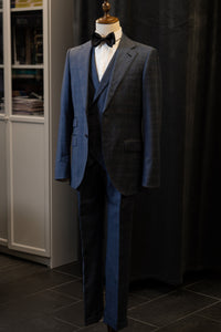 Blue Checkered With Yellow Line Luxury Suit