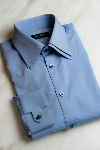 Double Forward-Point Collar Blue Shirt