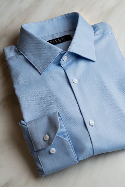 Spread Collar Blue Shirt Whit Cross Pattern