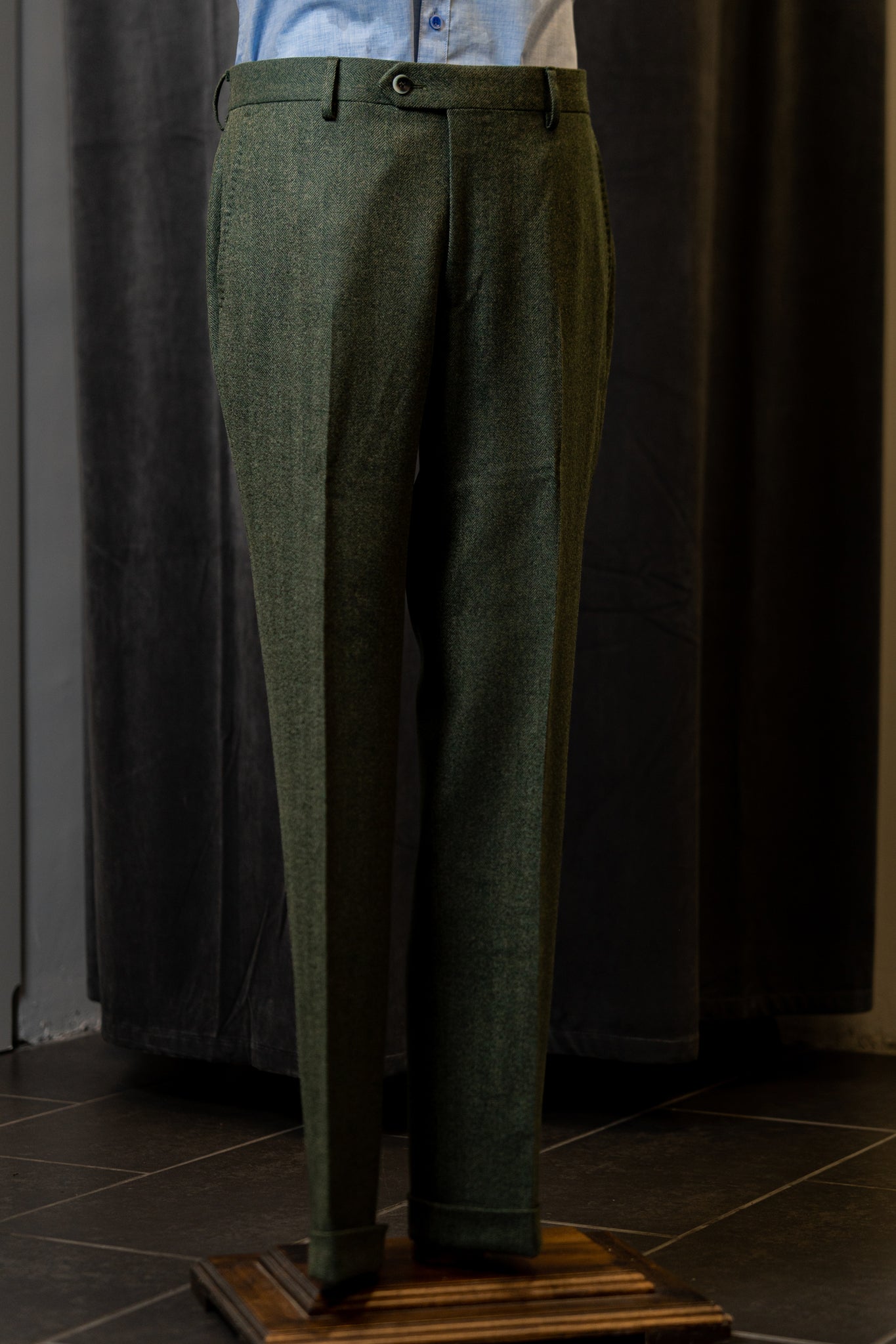 Moss Green Herringbone Tweed Trouser