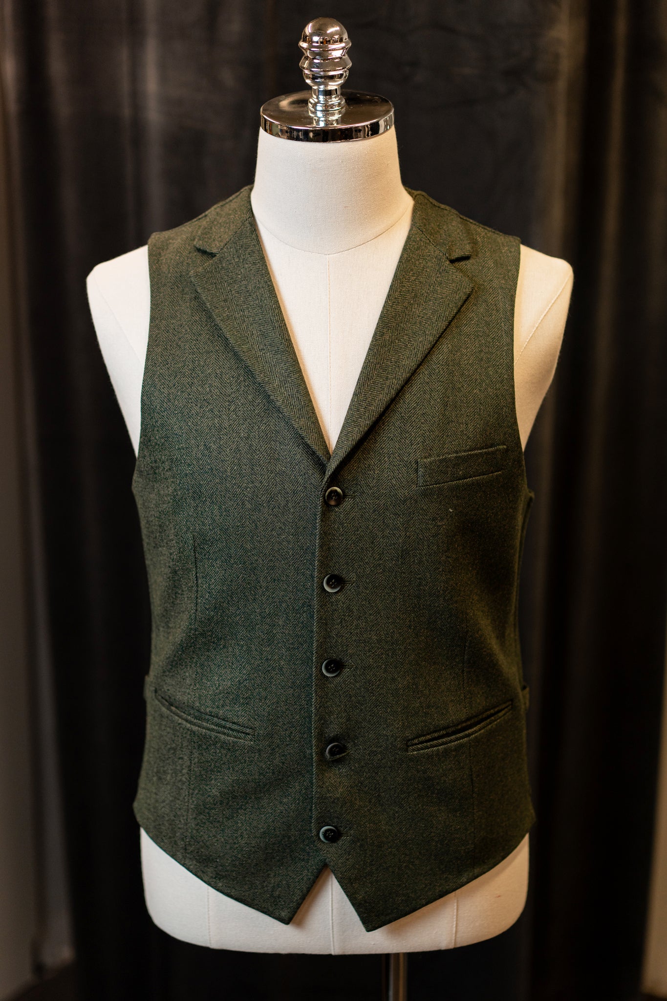 Moss Green Herringbone Tweed Waistcoat