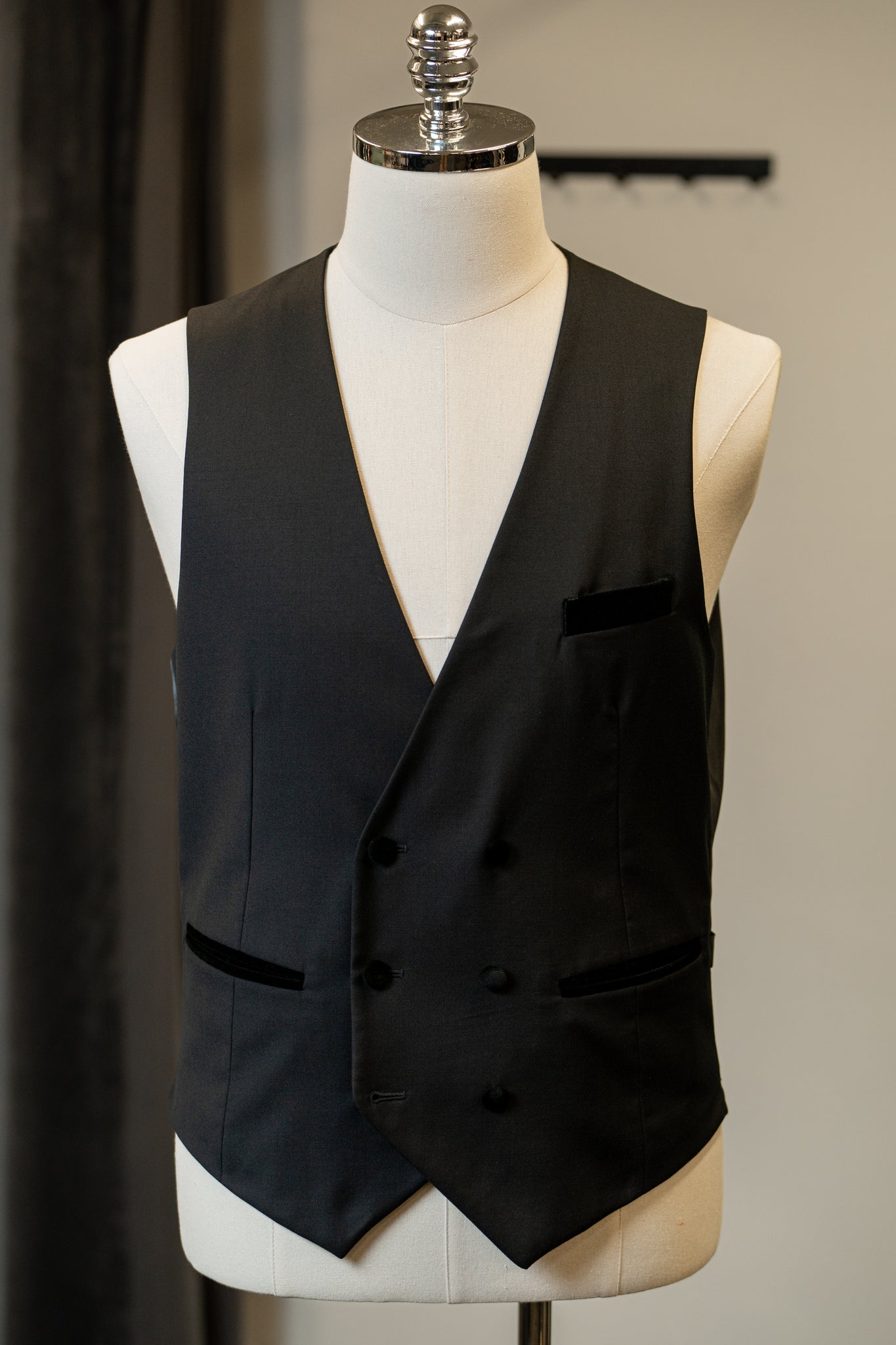 Black Velvet Double-breasted Waistcoat