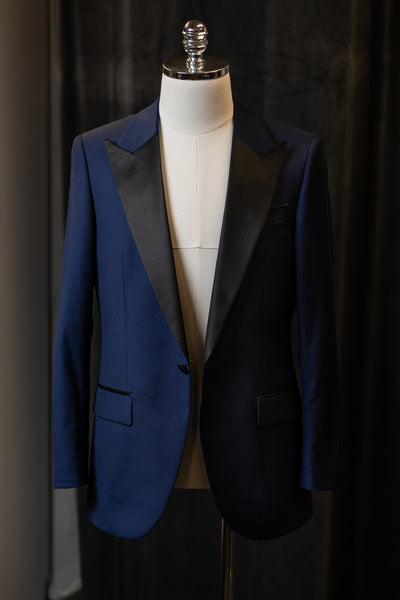 Navy Tuxedo With Black Satin Peak Lapel Suit