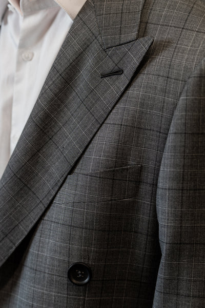 Grey Checkered Double-breasted Overcoat by Customize
