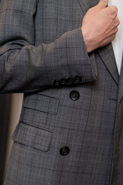 Grey Checkered Double-breasted Overcoat by Customize