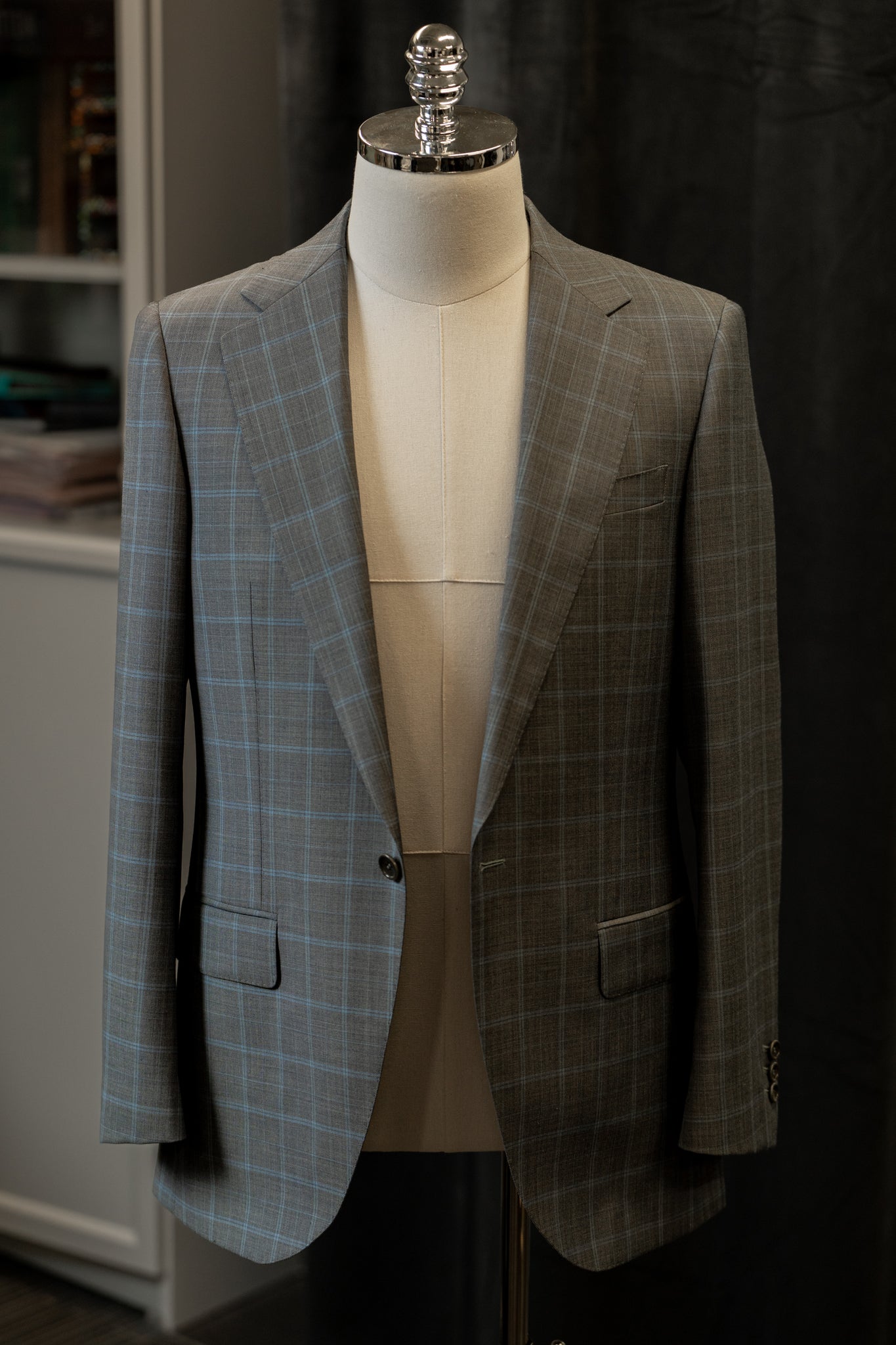 Grey Checkered With Notch Lapel Jackets