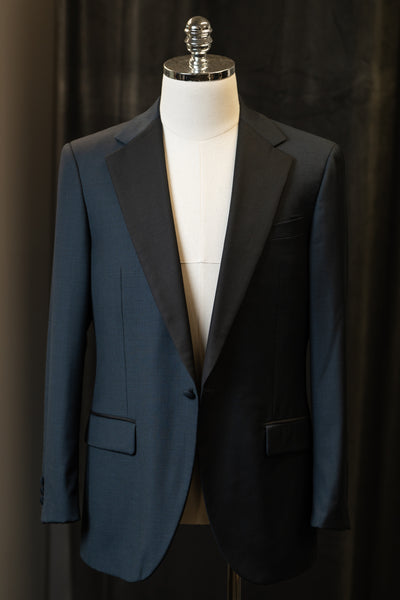 Navy Houndstooth With Black Notch Lapel Suit