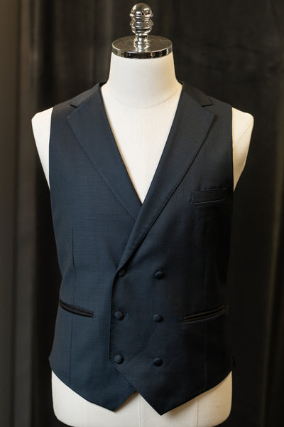 Navy Houndstooth With Black Notch Lapel Suit