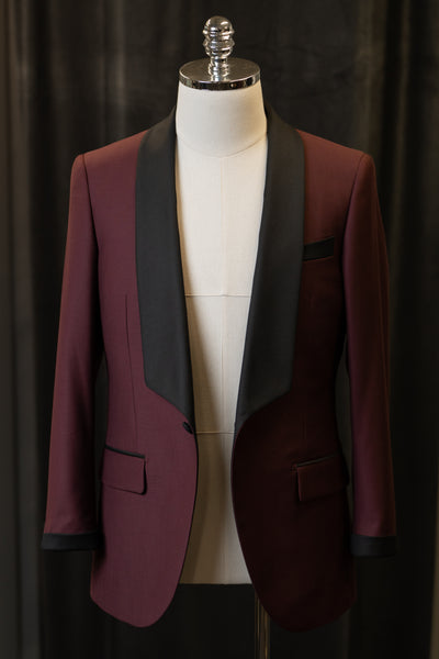 Burgundy Tuxedo With Black Shawl Lapels