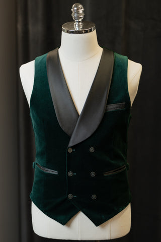 Dark Green Velvet Waistcoats With Black Satin Shawl Lapels