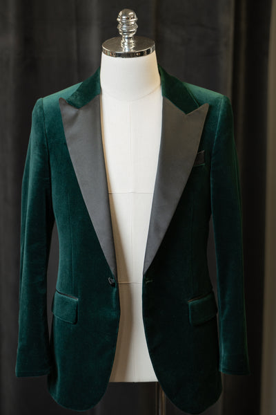 Dark Green Velvet Tuxedo With Black Satin Peak Lapels