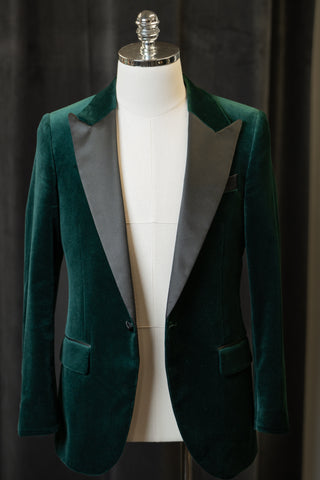 Dark Green Velvet Jackets With Black Satin Peak Lapels