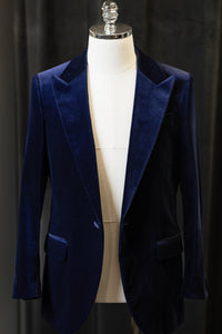 Dark Blue Velvet Jackets With Peak Lapels