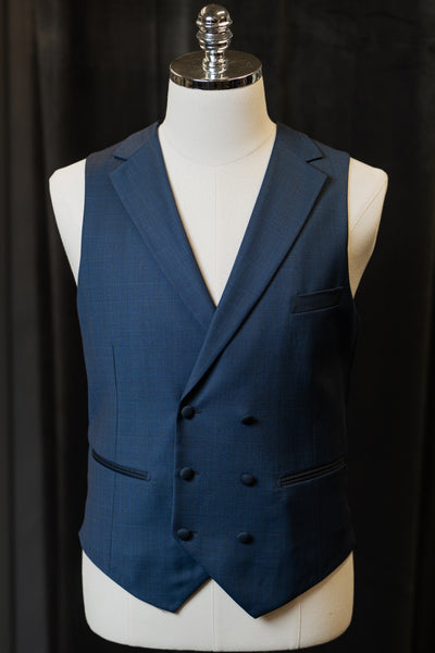 Navy Checkered Tuxedo With Dark Blue Peak Lapel