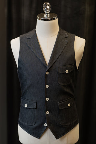 Navy Denim Waistcoats With White Stitching
