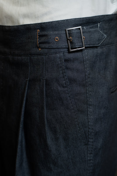 Navy Denim Trousers With White Stitching