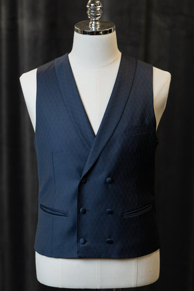 Dark Blue Rhombus With Black Velvet Shawl Lapel Suit