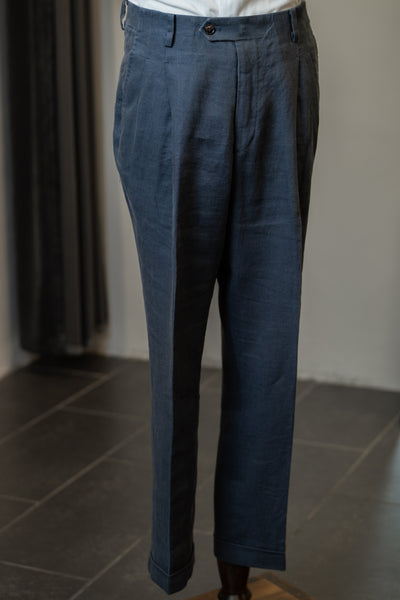 Grey Blue Linen Double-breasted Suit