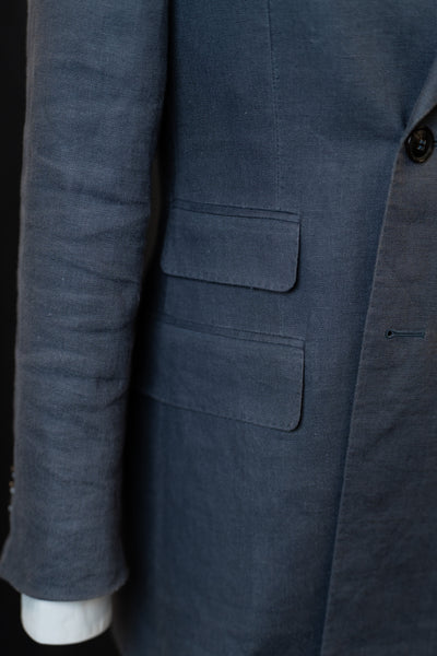 Grey Blue Linen Double-breasted Suit