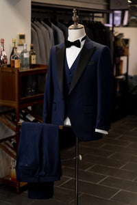 Navy Tuxedo With Black Satin Peak Lapel Suit