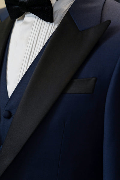 Navy Tuxedo With Black Satin Peak Lapel Suit