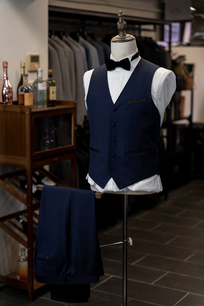 Navy Tuxedo With Black Satin Peak Lapel Suit