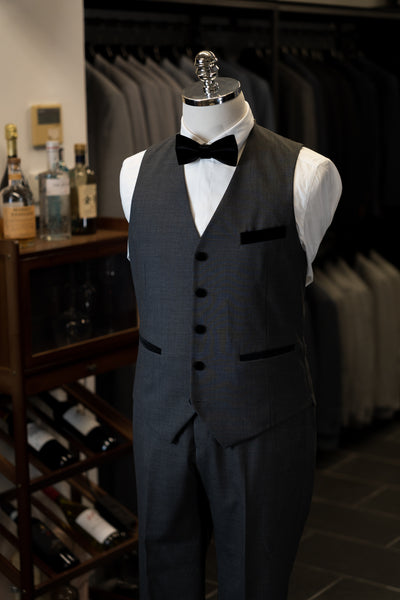 Dark Grey Tuxedo With Black Velvet Peak Lapels Suit