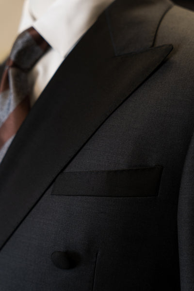 Dark Grey Tuxedo With Black Peak Lapel Double-Breasted Suit